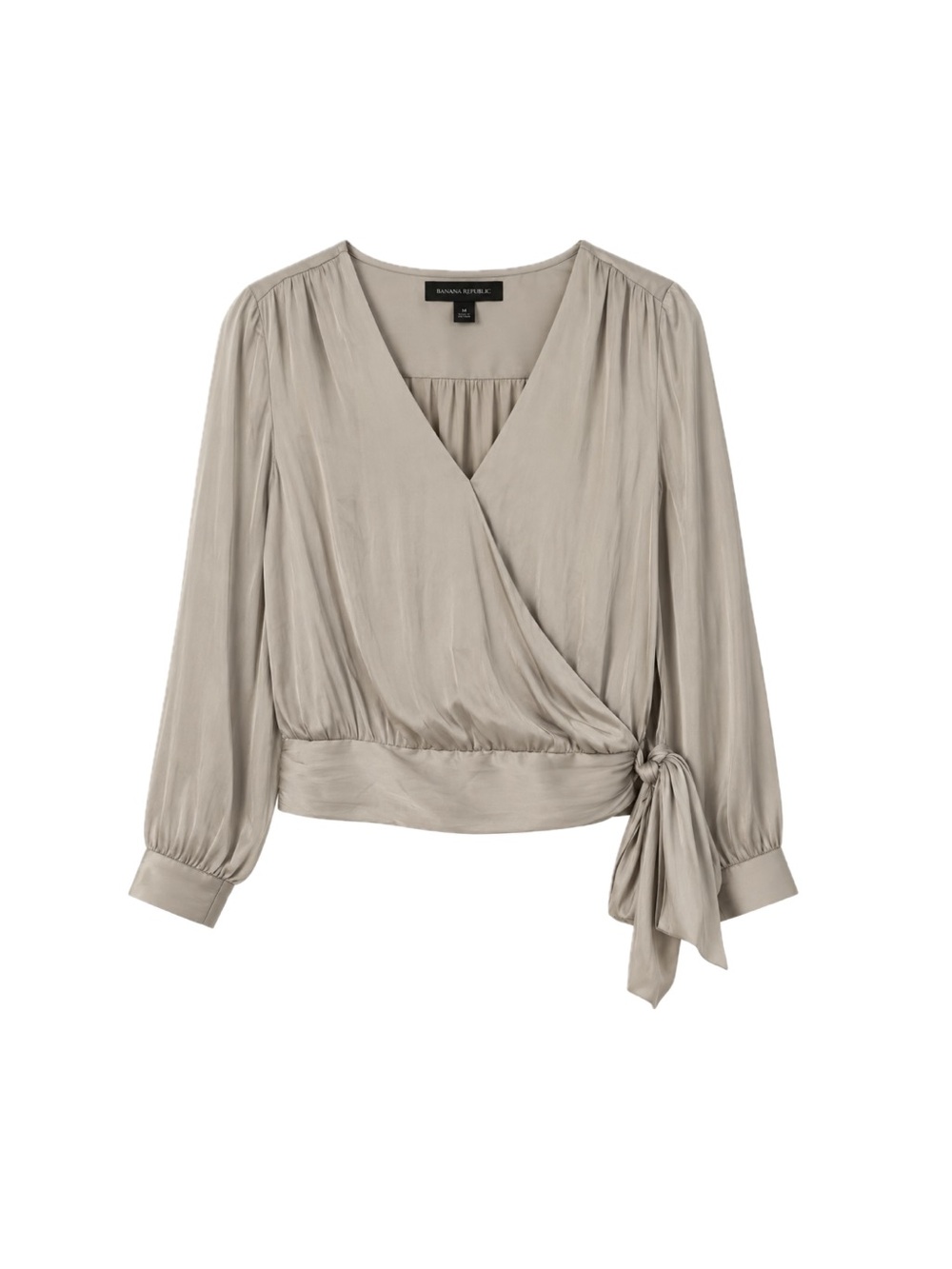 Banana Republic Satin Faux Wrap Blouse - Champagne Taupe, Size M